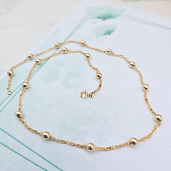 Elegant Rose Gold Beaded Chain Necklace, 19.7 Inch Dainty Jewelry, XPNL0026 - Picture 1 of 12